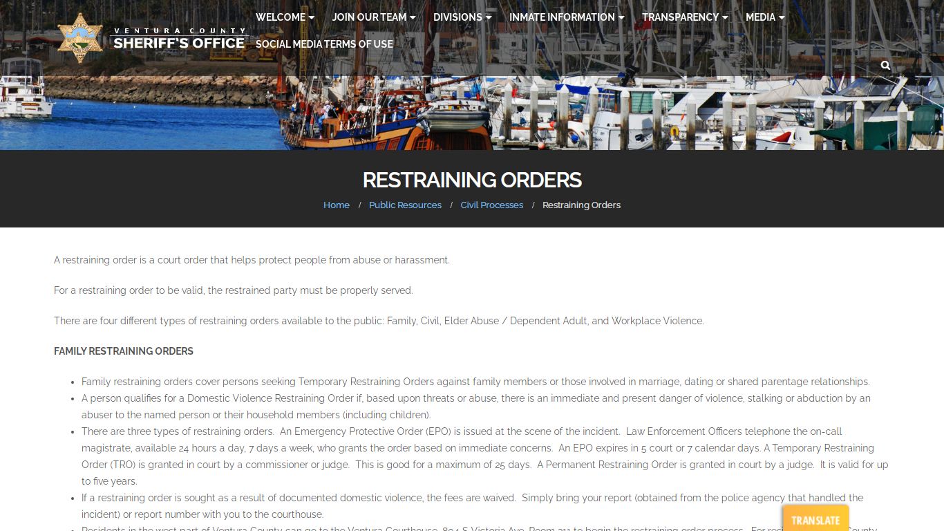 Restraining Orders - Ventura County Sheriff's Office